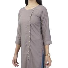 Grey Solid Front Buttoned Cotton Kurti For Women