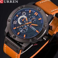 CURREN Orange Leather Strap Chronograph Watch For Men  - 8285