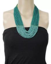 Turquoise Multilayered Beads Woven Pote Necklace For Women