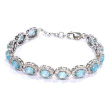 Light Blue Cats Eye Stone Rhodium Plated Sliver Bracelet For Women