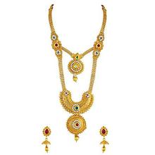 Asmitta Enchanting Red & Green Kundan Gold Plated Opera Style Necklace