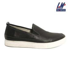 KILOMETER Black/White Faux Leather Slip On Shoes For Men