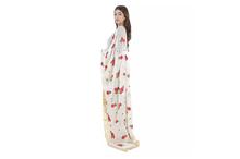White Net Floral Embroidered Saree with Unstitched Blouse For Women