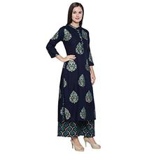 Ishin Viscose Rayon Navy Blue Printed A-line Women's Kurta &