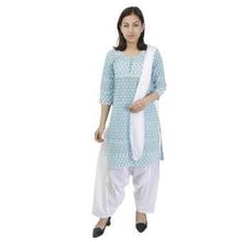 Sky Blue Cotton Chikan Embroidered Kurta Salwar & Shawl Set