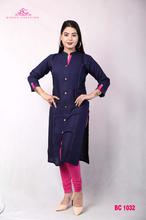 Navy Blue Slub rayon Princess cut Kurti & leggings set