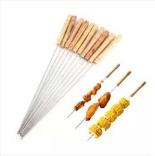 Barbecue Skewers，Meccion 10Pcs Stainless Steel Barbecue String with Wooden Handle BBQ Stick Needles