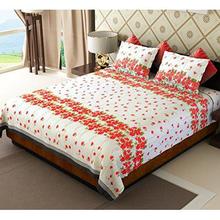 Home Candy 144 TC Floral Cotton Double Bedsheet with 2 Pillow Covers - Red