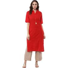 FabTag  - Krapal Women Solid Straight Kurta  (Red)