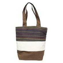 Brown/White Striped Tote Bag For Women