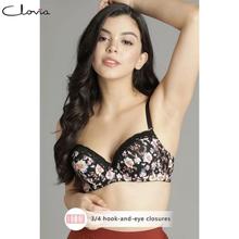 Clovia Padded Underwired Floral Print Multiway T-Shirt Bra in Black