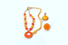 Orange & Yellow Silk Thread Necklace and Earring Set