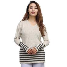 Off-White/Grey Striped Cashmere Sweater For Women