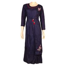 Dulahi Designer Front Overlap and flower thread worked Kurthi - Navy Blue