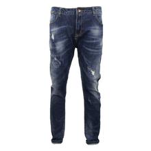 Dark Blue Slim Fit Distressed Jeans For Men