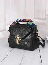 Croc Embossed Push Lock Satchel Bag