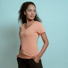 Hills & Clouds V Neck T-Shirt For Women (Peach)