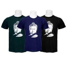 Pack Of 3 Buddha Printed 100% Cotton T-Shirt For Men-Blue/Red/Green - 05