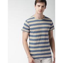 Mast & Harbour Men Blue & Beige Striped Round Neck T-shirt