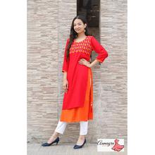 Red Double Layer Kurti For Women