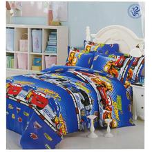 Blue/Red Car Printed King Bed Sheet With 2 Pillow Covers