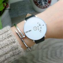 Unique Turntable White Dial /Black Strap Sports Creative Casual PU Leather Belt Trending Watch