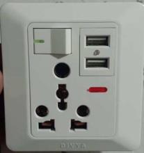 DIVYA 1 Gang + (5/16A + MF) Multi Power Socket With Indicator + 2USB Port - Premium Switches