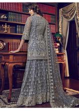 Stylee Lifestyle Grey Net Embroidered Dress Material -2065