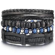 IF ME Wood Bead Male Multilayer Leather Bracelet Men Braided