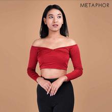 METAPHOR Red Off Shoulder Crop Top (Plus Size) For Women - MT106BS