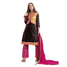 Style Lifestyle Embellished Contrast Floral Resham Thread Work With Jari & Designer Jacket Style Black Kurtha with Magenta Chiffon Dupatta