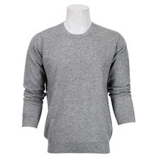 100% Wool Solid Round Neck Sweater For Men - Grey Brown