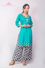 Aqua Green Rayon Floral Printed Kurti & Palazzo Set