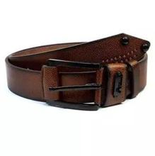 Brown Textured With Black Buckle Belt For Men