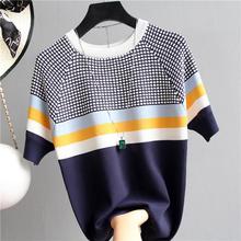 shintimes Plaid T Shirt Women Striped Tshirt Knitted