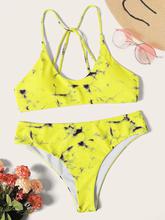 Criss Cross Top With Marble Print Bikini Set