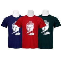 Pack Of 3 Buddha Printed 100% Cotton T-Shirt For Men-Green/Blue/Black - 05