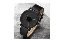 Turntable Matte Leather Casual Watch - Black