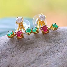 Multi-Color Stone Embellished Gold Plated Stud Earrings For Women