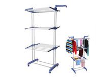 3 Layer Cloth Drying Stand Hanger Organizer Shelf Space Saving Laundry Clothes Dryer For Home Bedroom Balcony Apartment With Breaking Wheels