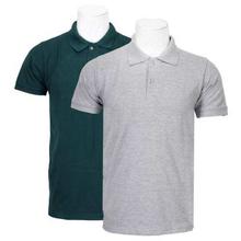 Pack Of 2 100% Cotton Polo T-Shirt For Men - Dark Green/Grey