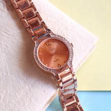 Ultima Rose Gold Round Dial Stone Studded Analog Watch For Women - Gold