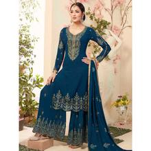 Stylee Lifestyle Navy Blue Georgette Embroidered Dress Material (1787)