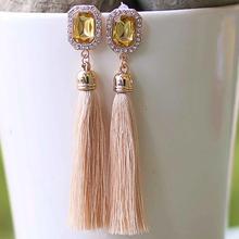 Light Peach Stone Embellished Tassel Earrings For Women