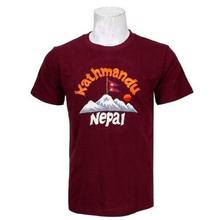 Maroon Embroidered Round Neck 100% Cotton T-Shirt For Men