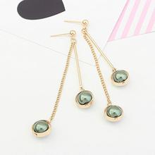 Green Trendy Double Ball Decorated Tassel Design Earrings For Women