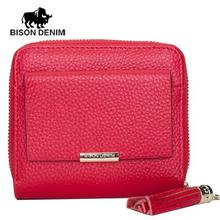 BISON DENIM 100% Leather Women's Purse Zipper Coin Pocket