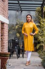 Yellow Mandarin Collared Rayon Kurti For Women