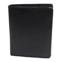 Down Black Genuine Leather Tri-Fold Wallet For Men