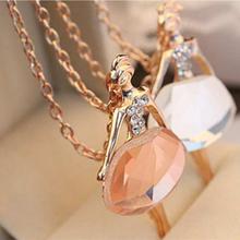 Stunning Crystal Gold Ballet Girl Pendant Necklace Long Chain